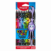 Карандаши цветные MAPED "COLOR PEP'S Black Monster", набор 12 цветов, пластиковый корпус, 862612