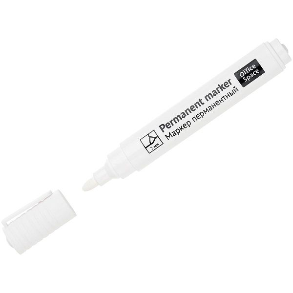 Маркер перманентный OfficeSpace "8004" белый, пулевидный, 2мм