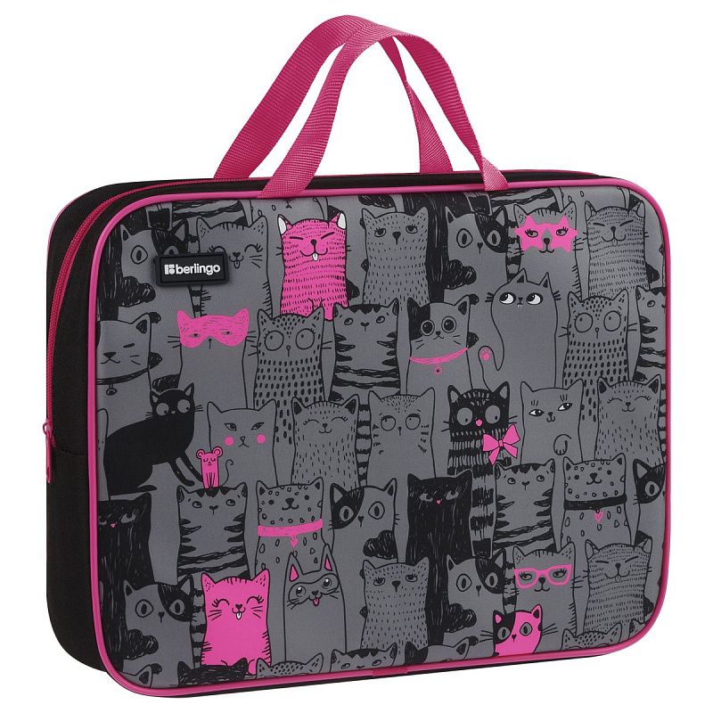 Папка текстильная с ручками 1 отделение, А4 Berlingo "Happy Cats", 350*265*80мм, текстиль, на молнии