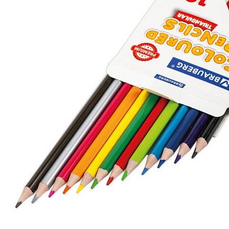 Карандаши цветные BRAUBERG PREMIUM, 12 цветов, пластиковые, трехгранные, грифель мягкий 3 мм, 181661