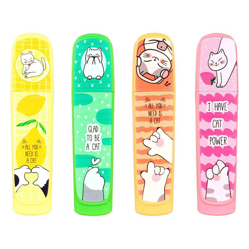 Набор текстовыделителей MESHU "Cat s paw" 04цв., неоновые цвета, 1-5мм, ПВХ бокс с европодвесом 