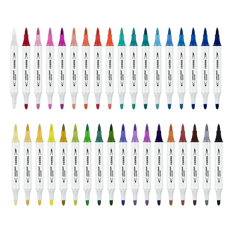 Маркеры акриловые Гамма "Классические", 36 цв., двусторонние, пластик.бокс