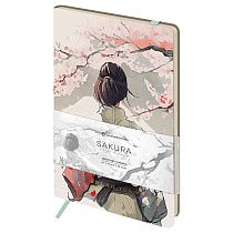 Записная книжка А5 80л. ЛАЙТ, кожзам, Greenwich Line "Sakura. Wise beauty", с резинкой, тиснение фольгой, блок в линию