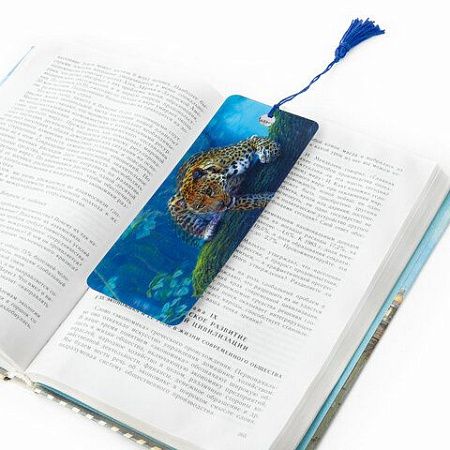 Закладка для книг 3D, BRAUBERG, объемная, "Леопард", с декоративным шнурком-завязкой, 125766 