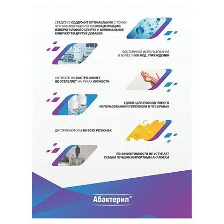 Антисептик для рук и поверхностей спиртосодержащий (64%) с дозатором 1л АБАКТЕРИЛ-АКТИВ, дезинфицирующий, жидкость, АА-202 