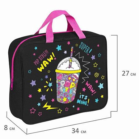 Папка на молнии с ручками BRAUBERG А4, 1 отделение, полиэстер, 80 мм, "Pop style", 271480 