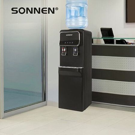 Кулер для воды SONNEN FSE-02WBc, напольный, НАГРЕВ/ОХЛАЖДЕНИЕ ЭЛЕКТРОННОЕ, шкаф, 2 крана, черный, 456168