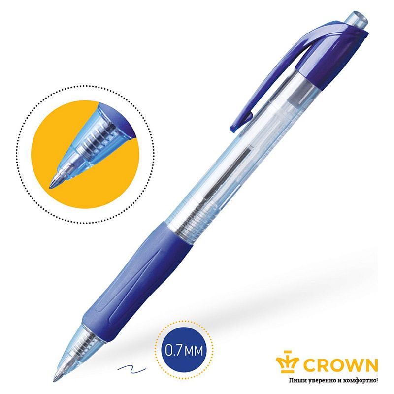 Ручка шариковая автоматическая Crown "CEO Ball" синяя, 0,7мм, грип 