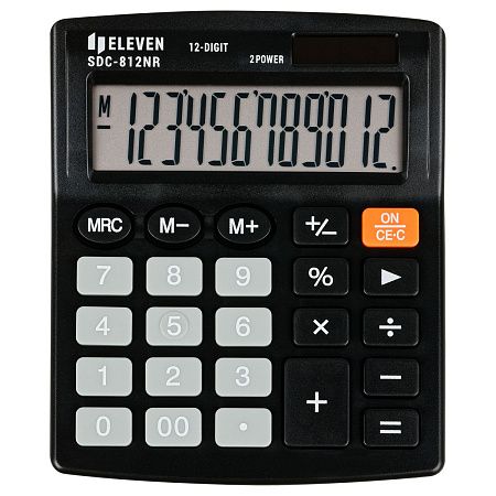 Калькулятор настольный Eleven SDC-812NR, 12 разрядов, двойное питание, 127*105*21мм, черный