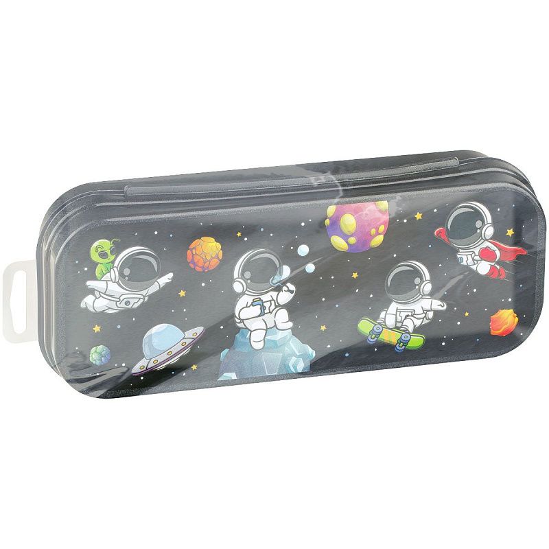 Пенал-футляр, 215*90*43 СТАММ "Космонавты", черный металлик 