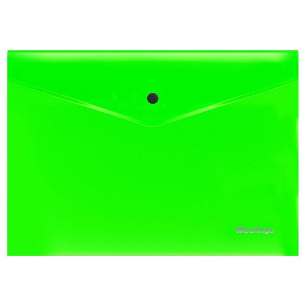 Папка-конверт на кнопке Berlingo "Neon" А4, 200мкм, прозрачная зеленый неон