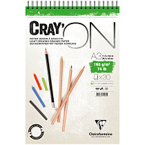 Скетчбук - блокнот 30л., А3 Clairefontaine "Cray ON", на гребне, мелкозерн., 160г/м2