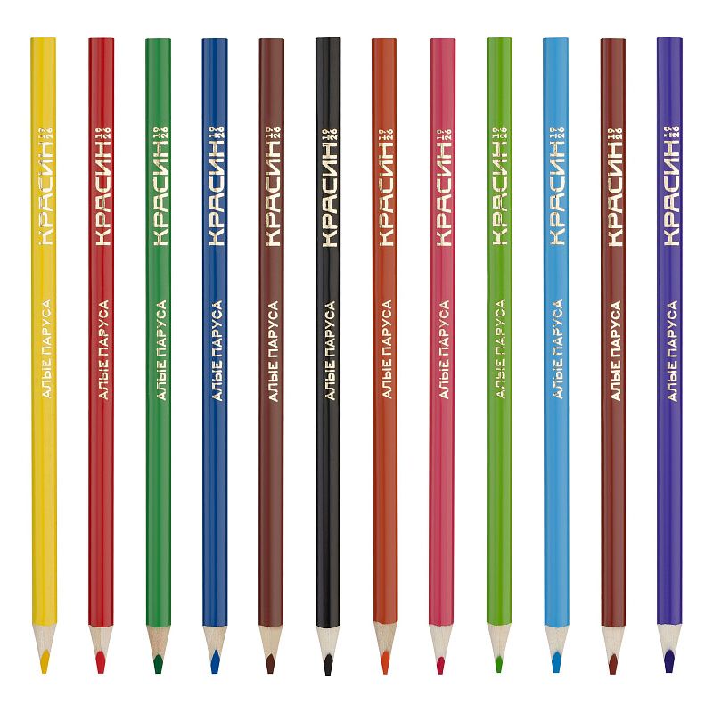 Карандаши цветные Красин "Алые Паруса", 12цв., трехгран., заточен., картон, европодвес