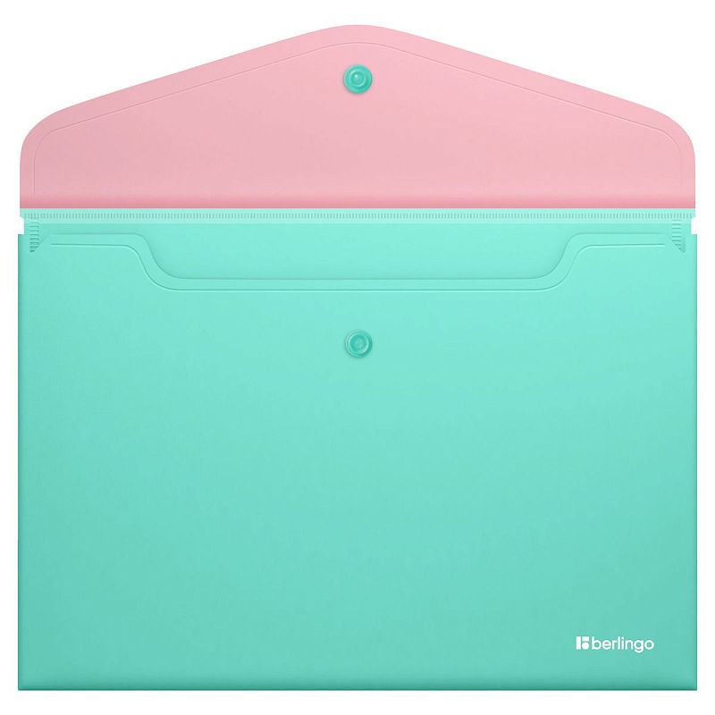 Папка-конверт на кнопке Berlingo "Haze" А4, 200мкм, софт-тач, с цветным клапаном, розовая/мятная 