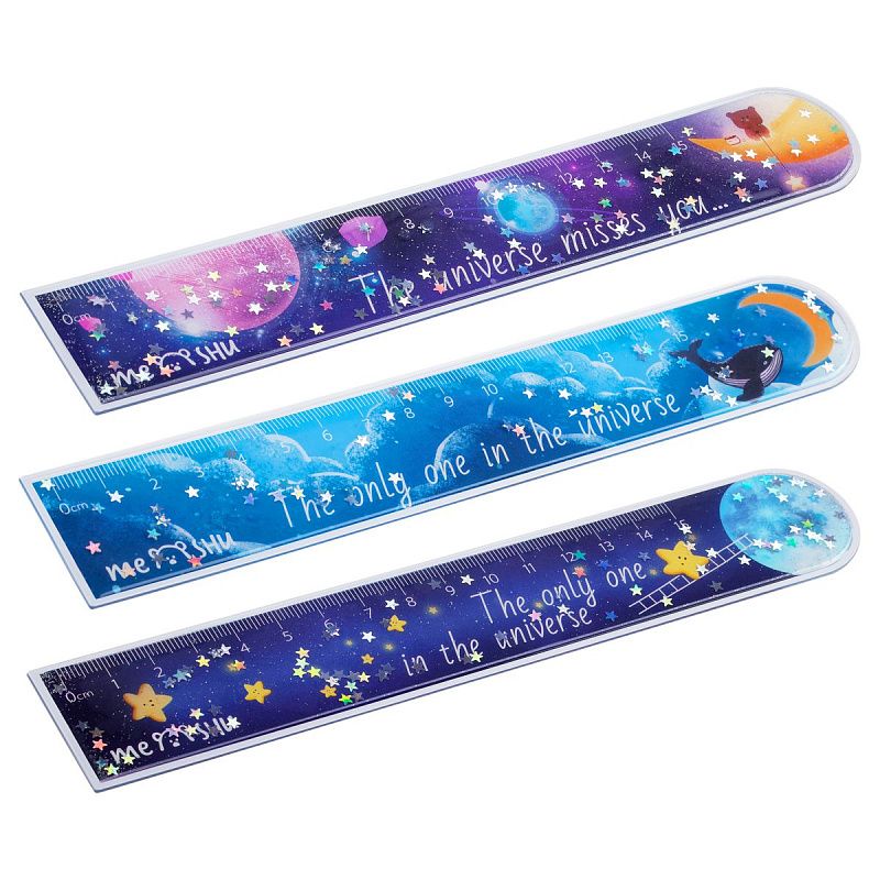 Линейка 15см MESHU "Universe" ПВХ с блестками, ассорти, европодвес 