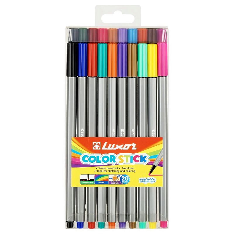 Фломастеры Luxor "Color Stick", 20цв., смываемые, ПВХ, европодвес