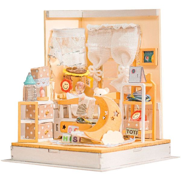 Сборная модель ТРИ СОВЫ, Румбокс "Комната малыша", инструменты, клей, светодиоды, батарейки, картонная коробка