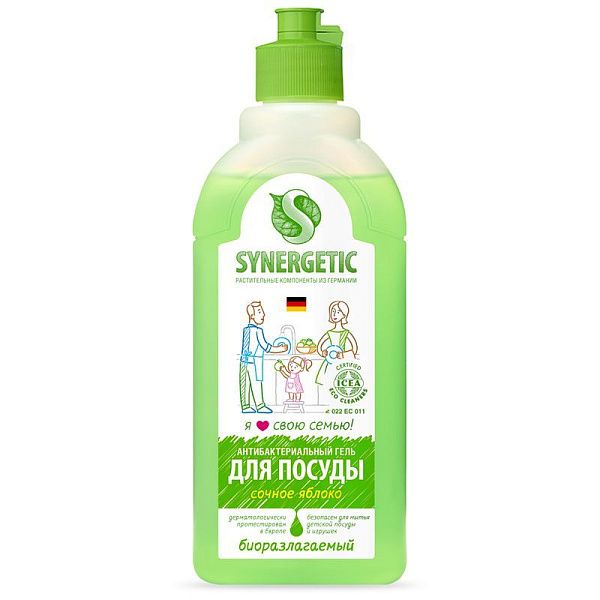 Средство для мытья посуды, фруктов, игрушек Synergetic "Яблоко", антибакт, концентр, без дозатора, 500мл 