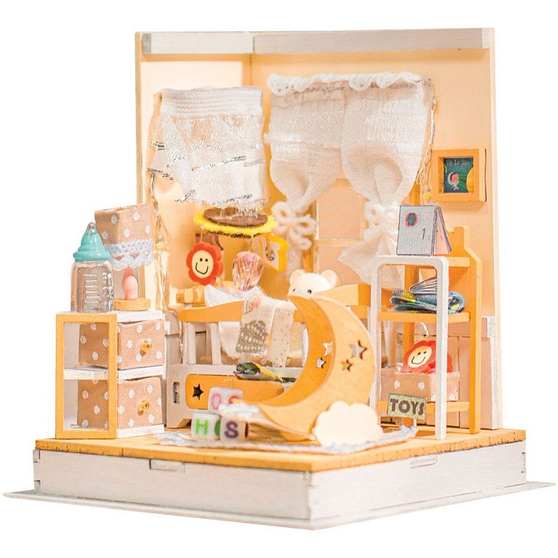 Сборная модель ТРИ СОВЫ, Румбокс "Комната малыша", инструменты, клей, светодиоды, батарейки, картонная коробка