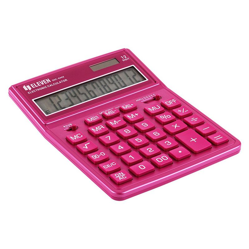 Калькулятор настольный Eleven SDC-444X-PK, 12 разрядов, двойное питание, 155*204*33мм, розовый