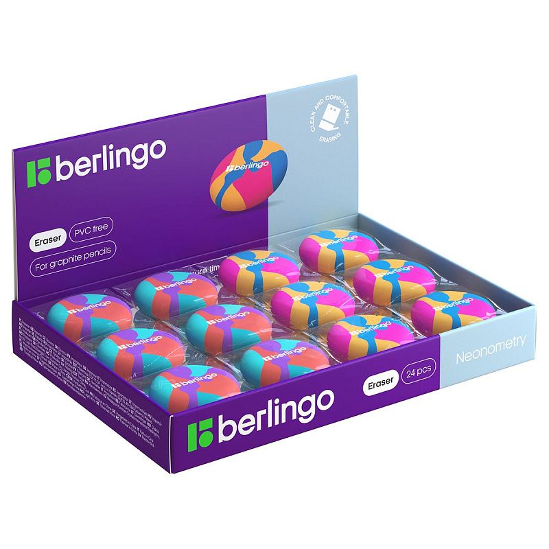 Ластик Berlingo "Neonometry", круглый, термопластичная резина, 36*36*11мм, ассорти 