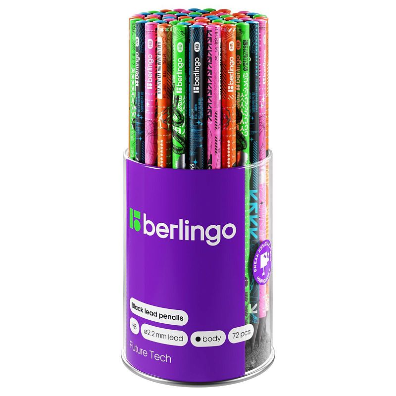 Карандаш ч/г Berlingo "Future Tech" HB, черное дерево, круглый, заточен., ассорти 