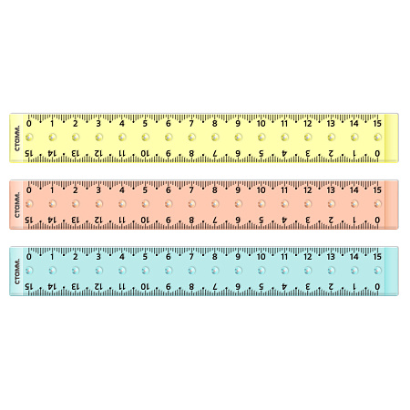 Линейка-циркуль 15см СТАММ, пластиковая, прозрачная, неоновые цвета, ассорти, европодвес