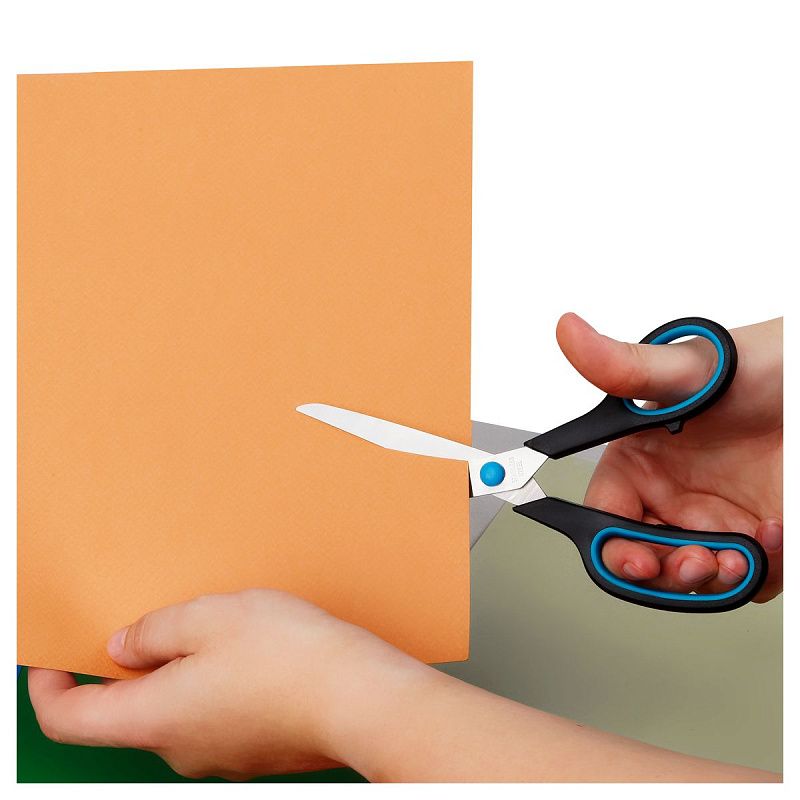 Ножницы OfficeSpace 21,5см, эргономичные ручки, черные с синими вставками, ПВХ чехол с европодвесом