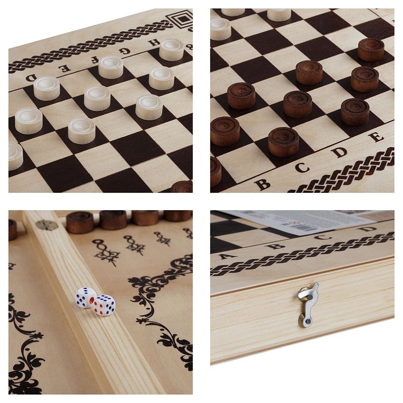 Набор игр ТРИ СОВЫ 3в1 "Нарды, шашки, шахматы", обиходные, с деревянной доской 40*40, поле 29*29