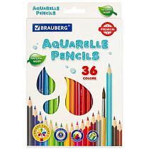 Карандаши цветные акварельные BRAUBERG PREMIUM AQUARELLE, 36 цветов, грифель мягкий 4 мм, 181674