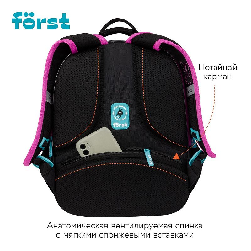 Рюкзак Först F-Cloud "Butterfly Harmony" 37*28,5*16,5см, 3 отделения, 3 кармана, анатомическая спинка 