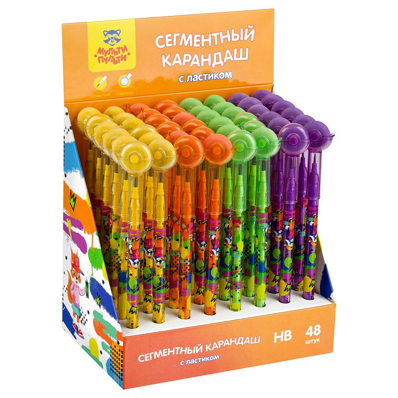Карандаш сегментный Мульти-Пульти "Енот в городе", с ластиком, ассорти 