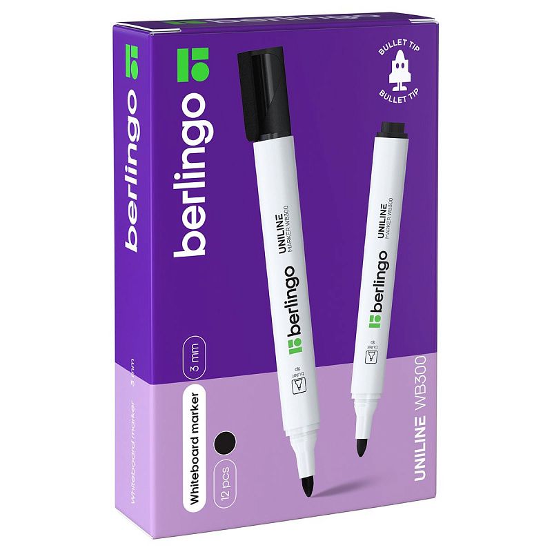 Маркер для белых досок Berlingo "Uniline WB300", черный, пулевидный, 3мм 