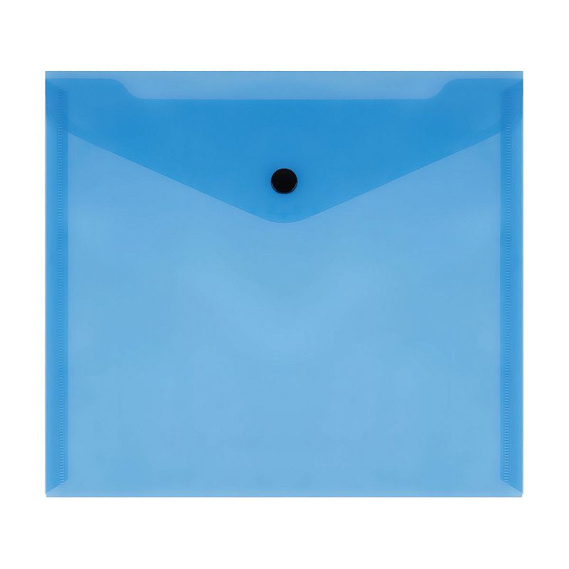Папка-конверт на кнопке СТАММ А5+, 150мкм, пластик, прозрачная, синяя