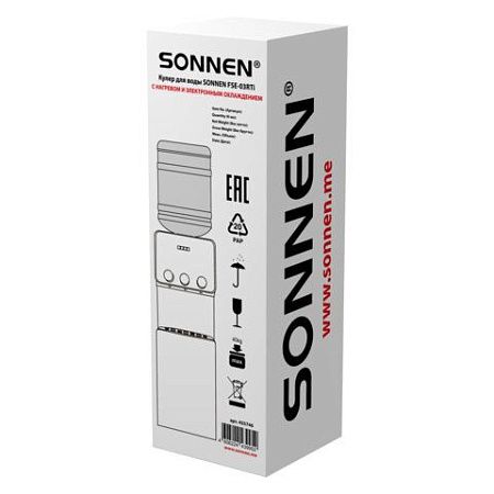 Кулер для воды SONNEN FSE-03RTi, напольный, НАГРЕВ/ОХЛАЖДЕНИЕ ЭЛЕКТРОННОЕ, шкафчик, 3 крана, титановый синий, 455746