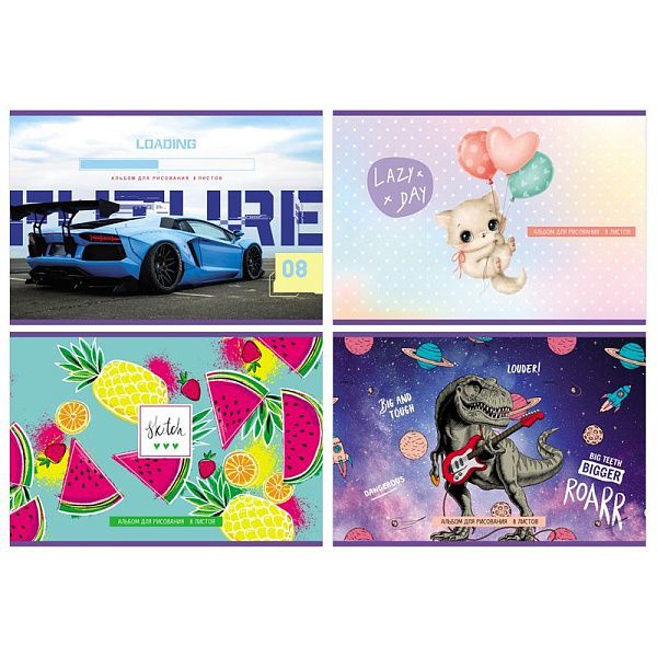 Альбом для рисования 08л., А4, на скрепке BG "Mix. Универсальный", эконом