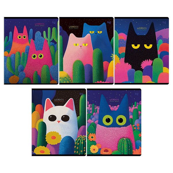 Тетрадь 48л., А5, клетка BG "Странные животные", микро sandy-touch лак