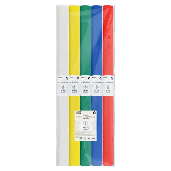 Набор крепированной бумаги ТРИ СОВЫ, 50*250см, 32г/м2, 5шт., ассорти, в рулонах