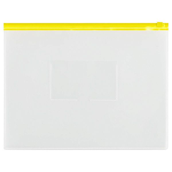 Папка-конверт на zip-молнии СТАММ А4, полипропилен, 150мкм, прозрачная, карман, молния желтая