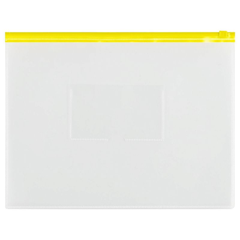 Папка-конверт на zip-молнии СТАММ А4, полипропилен, 150мкм, прозрачная, карман, молния желтая