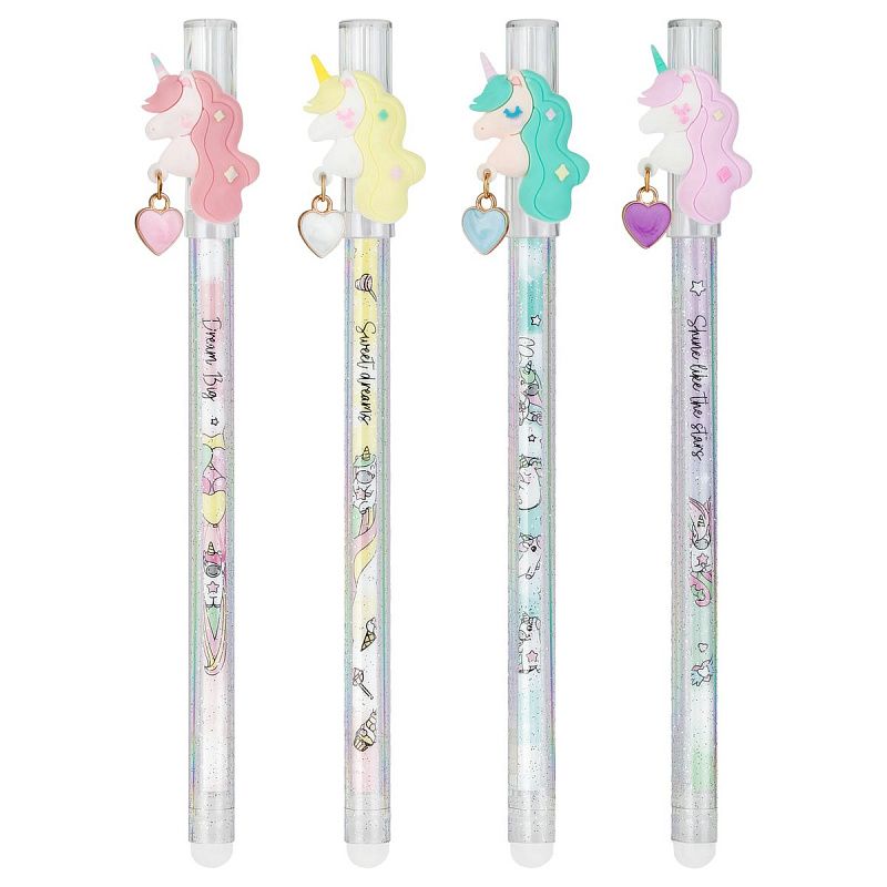 Ручка гелевая стираемая MESHU "Lovely unicorn" синяя, 0,5мм, корпус ассорти, с топпером 
