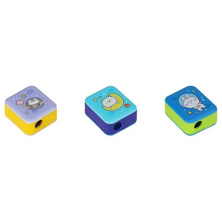 Точилка пластиковая MESHU "Bubble friends", 1 отверстие, ассорти 
