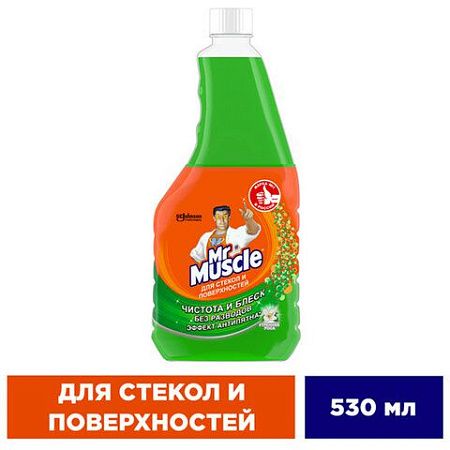 Средство для мытья стекол и зеркал (сменный флакон) 500 мл, МИСТЕР МУСКУЛ "Утренняя роса" 