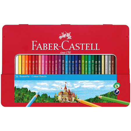 Карандаши цветные Faber-Castell "Замок", 36цв., шестигр., заточ., метал. кор.