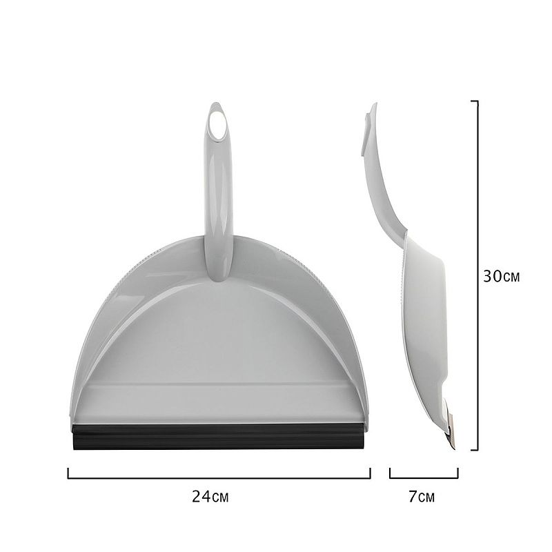 Совок для мусора OfficeClean, низкая ручка, с резиновой кромкой, ширина 24см, пластик, серый