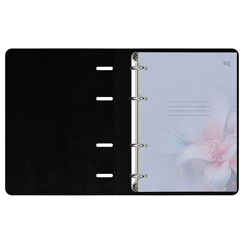 Тетрадь на кольцах А5, 120л., кожзам,  BG "Flowers", иск. кожа, тиснение фольгой