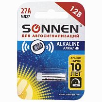 Батарейка SONNEN Alkaline, 27А (MN27), алкалиновая, для сигнализаций, 1 шт., в блистере, 451976 Батарейка SONNEN Alkaline, 27А (MN27), алкалиновая, для сигнализаций, 1 шт., в блистере, 451976