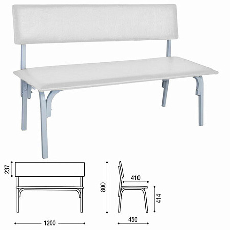 Банкетка со спинкой "Астрид", 1200х470х796 мм, каркас светло-серый, кожзам светло-серый
