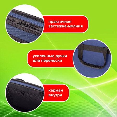 Папка на молнии с ручками STAFF "EVERYDAY", А4, твердые стенки, ткань, синяя, 228345 