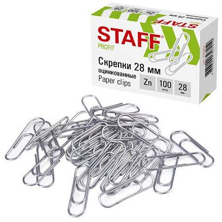 Скрепки STAFF, 28 мм, оцинкованные, 100 шт., в картонной коробке, 270451